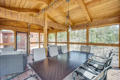 a dining room with a table and chairs at Mountain-View Front Range Colorado Vacation Rental in Red Feather Lakes