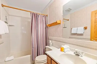 a bathroom with a sink and a toilet and a shower at Homey 3BR Near Lake Dillon with Mountain Views in Dillon
