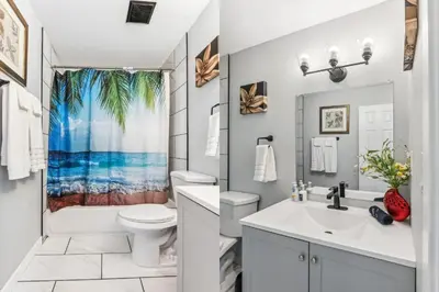 a bathroom with a sink and a toilet and a shower at All New! Convenient Location! Sleeps 6 in Denver