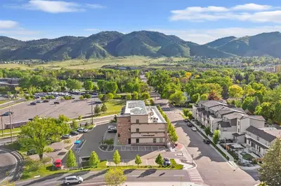 an aerial view of a city with mountains in the background at 1 Mi to Dtwn Cozy Retreat in Golden, CO! in Golden
