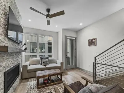 a living room with a couch and a fireplace at 58B 2Br 2,5Ba townhouse in Silverthorne