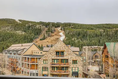 an aerial view of a town with a mountain at 8256 Silver Mill condo in Keystone