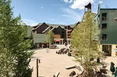 a courtyard with a skate park in front of a building at 8256 Silver Mill condo in Keystone