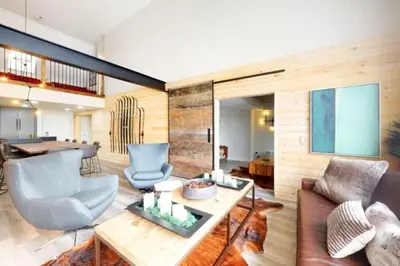 a living room with a couch and chairs and a table at Renovated Condo In West Keystone With Balcony, Hot Tub, Pool & Free Shuttle To Slopes! in Keystone