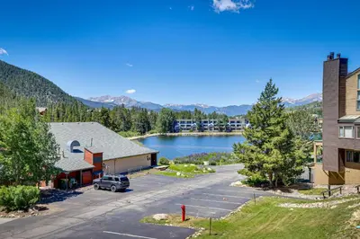 an aerial view of a small town with a lake at 1 Mi to Keystone Resort Mtn-View Family Escape! in Keystone