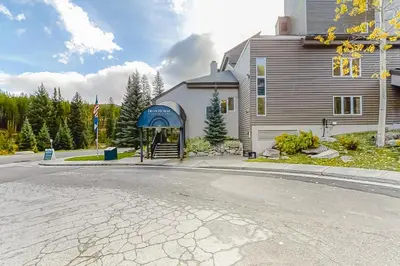 an empty street in front of a church at Iron Horse Resort D3084 in Winter Park