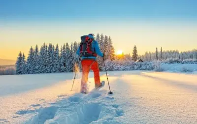 a person is cross country skiing in the snow at Aspen Suite - Hot Tub, Minutes to RMNP, Walking Distance to Mary's Lake in Estes Park