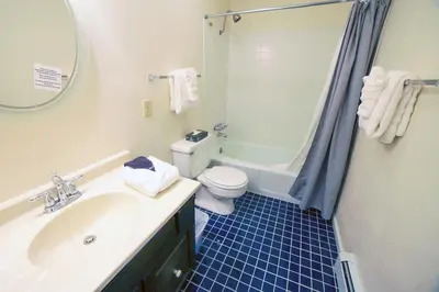 a bathroom with a sink and a toilet and a shower at Fawn Valley Inn- 298 condo in Estes Park