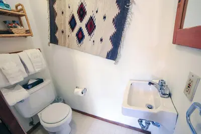 a bathroom with a toilet and a sink at Sunnyside Knoll- 17 cabin in Estes Park