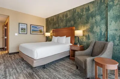 a hotel room with a bed and a chair at Drury Plaza Hotel Denver Central Park in Denver