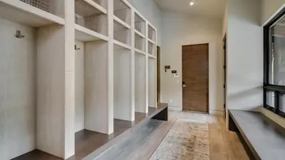 a hallway with walk in closets and a door at Vickerys Vantage in Breckenridge