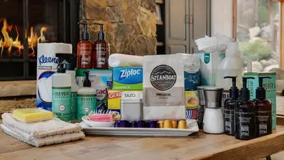 a bunch of products sitting on a table at On the Corner at The Shores in Breckenridge