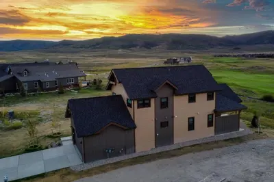 an aerial view of a house with at Colorado Home with Hot Tub! Close to Ski Resorts in Granby