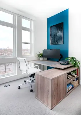 an office with a desk with a computer and a chair at Level-Up Elegance | Espadin LoHi in Denver