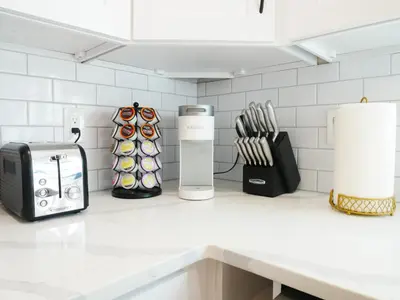 a kitchen counter with a toaster and a toaster at Private Studio - King Bed - Wifi in Arvada