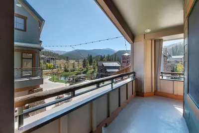 a balcony with a view of a mountain at Premium Unit 1327 - 1 Bedroom - Zephyr Mountain condo in Winter Park