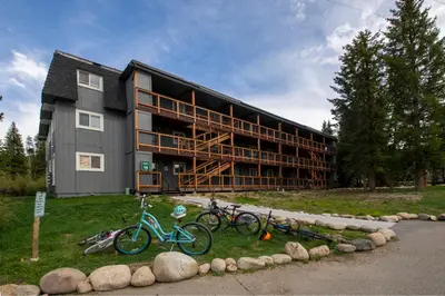 a building with bikes parked in front of it at Hi Country Haus Unit 1803 in Winter Park