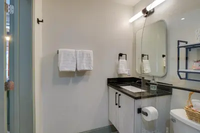 a bathroom with a sink and a mirror at Ski Shuttle Access Studio 2 Mi to Keystone Slopes in Keystone