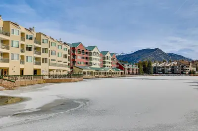 an empty street in a town with houses and buildings at Ski Shuttle Access Studio 2 Mi to Keystone Slopes in Keystone