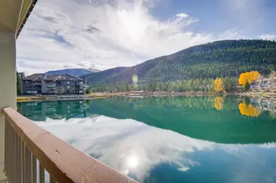 a view of a lake with mountains in the background at Ski Shuttle Access Studio 2 Mi to Keystone Slopes in Keystone