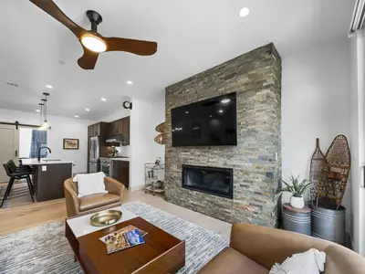 a living room with a couch and a fireplace at 541 Center Circle 3Br 3,5Ba townhouse in Silverthorne
