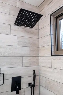 a shower in a room with a wall at 2B2B pet-friendly with views near dog park in Westminster