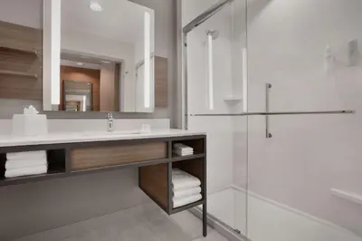 a bathroom with a sink and a shower at Hilton Garden Inn Denver Airport Tower Road in Denver