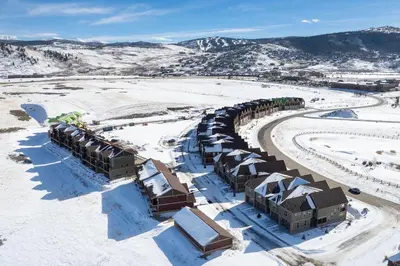 an aerial view of a resort in the snow at Modern Granby Wonder by Leavetown Vacations in Granby