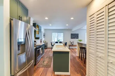 a kitchen with a large stainless steel refrigerator at 6 Mi to Staunton State Park Conifer Home with Deck in Conifer