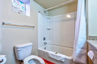 a bathroom with a toilet and a shower and a sink at City Inn in Westminster