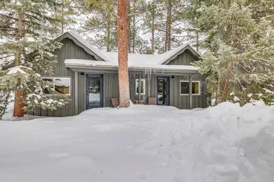 a small house in the snow with trees at 3 Mi to Rocky Mtn Natl Park Grand Lake Cabin in Grand Lake