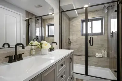 a bathroom with a large sink and a shower at Serene 4-Bedroom Getaway in Arvada! Pet-friendly! in Arvada