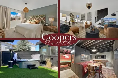 a collage of photos of a house at Coopers North in Old Town - Hot Tub & Pool Table! in Fort Collins