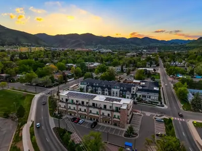 an aerial view of a city at sunset at Unbeatable Location Golden Condo - Walk Everywhere in Golden