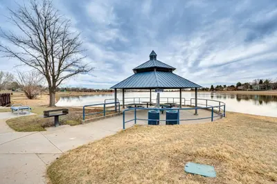 a gazebo in a park next to a river at 10 Mi to Denver Pet-Friendly Arvada Home with Yard! in Arvada