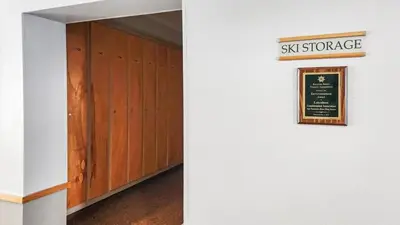a sign that reads ski storage on the side of a building at Lakeside 1BR 4-Min to Keystone Ski Resort in Keystone