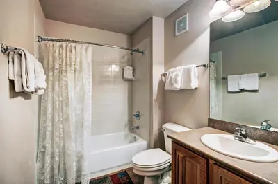 a bathroom with a sink and a toilet and a shower at Tarn Landing C-4 in Frisco