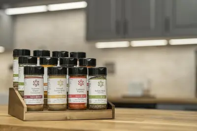 a group of four spice bottles sitting on a table at Updated Central LoHi Home - Large Yard - 32nd Ave in Denver