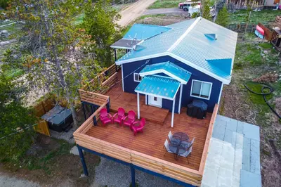 an overhead view of a house with a deck at Tabernash Home about 13 Miles to Winter Park! in Tabernash