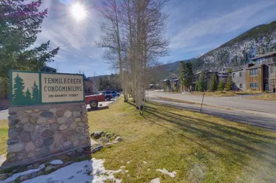 a sign for a temperate compolisolis sign on a street at Ten Mile Creek 115 by Great Western Lodging in Frisco