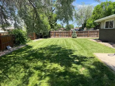 a yard with a fence and a large lawn at Modern 2 bed in Westminster in Westminster