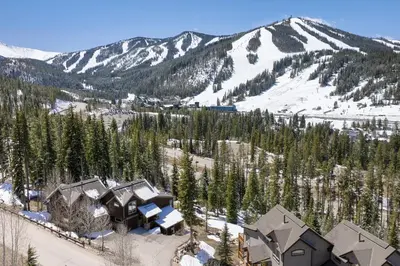 an aerial view of a house in the snow at 103 Antler Way at Lakota townhouse in Winter Park
