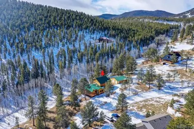 an aerial view of a resort in the snow at House of The Rising Sun in Bailey