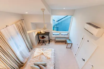 an overhead view of a living room with a window at 30-Day Minimum Boulder Bright & Modern Private 1BR 2BA ADU in Boulder