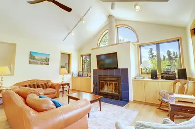 a living room with a couch and a fireplace at 195 Summerwood home in Dillon