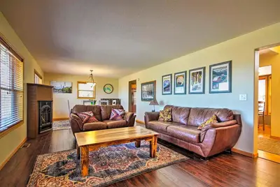 a living room with two couches and a coffee table at Evergreen Ranch Family Vacation Home, Sleeps 8, Private Hot Tub in Granby