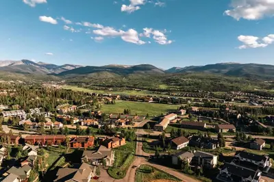 an aerial view of a small town in the mountains at Chic Condo - Near Town and Trails - Hot Tub - Deck in Fraser