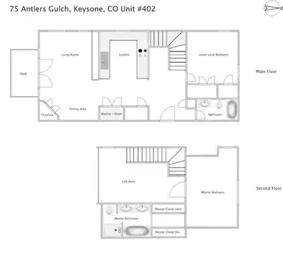 a floor plan of a house at 2 BR, 2 BA Mountain View Family Friendly Condo BCA-45499 in Keystone