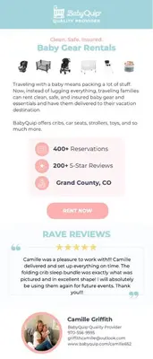 a screenshot of a cell phone of a text message about a baby registry at Aspen Meadows Condo in the beautiful area of Granby Ranch! in Granby