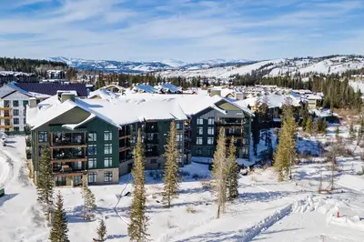 an aerial view of a resort in the snow at Timber Fox 1208 apts in Winter Park